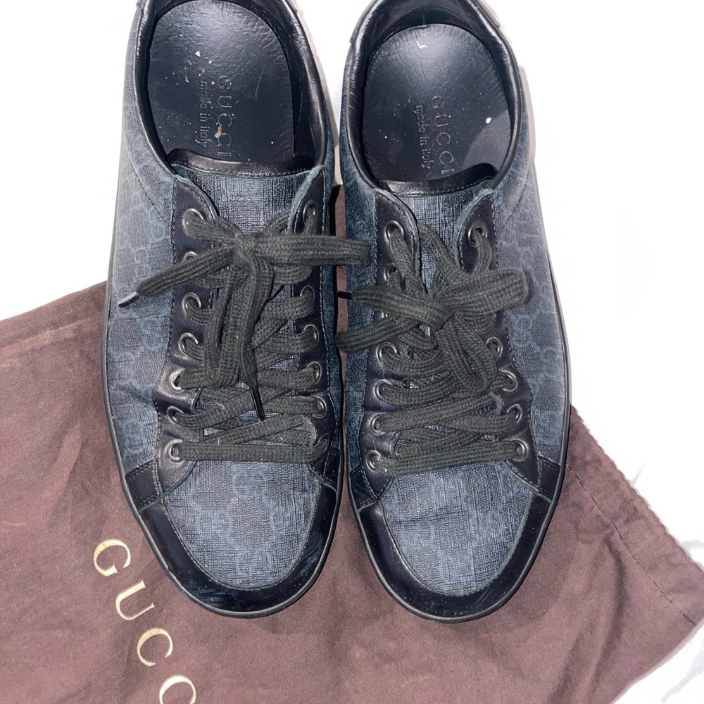 Gucci Men's 325370 Black / Grey Coated Canvas Gg Low Top Sneakers - Picture 3 of 9